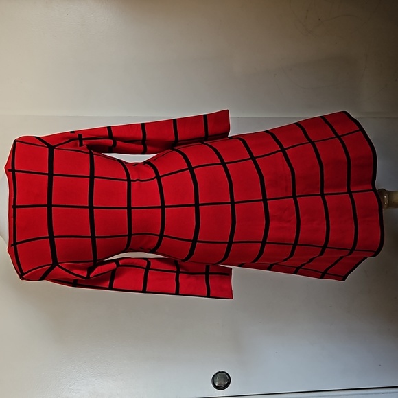 Luxxe Lane Red Plaid Sweater Dress Long Sleeves Fit&Flare Size Medium - Picture 5 of 13